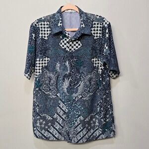 Mens XL Retro Cabana Bowler‎ Shirt Blue Phoenix Funky Festival Rockabilly Unique